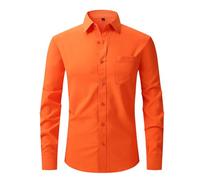 Chemise à manches longues pour homme - Coupe ajustée - Style décontracté - Solide - Boutonnée - Infroissable - Pour le travail - Style décontracté - Extensible - Taille UK, 02#Orange, M