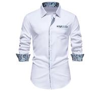 Chemise à manches longues pour homme - Coupe droite - Chemise d'automne - Infroissable - Pure combinaison - Chemise de bureau - Stretch - Pour mariage, voyage, fête de la bière, Blanc (01), XL