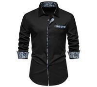 Chemise à manches longues pour homme - Coupe droite - Chemise d'automne - Infroissable - Pure combinaison - Chemise de bureau - Stretch - Pour mariage, voyage, fête de la bière, Noir 01, XL