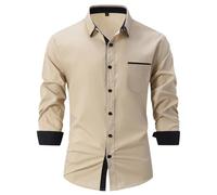 Chemise à manches longues pour homme - Coupe droite - Chemise d'automne - Infroissable - Pure combinaison - Chemise de bureau - Stretch - Pour mariage, voyage, fête de la bière, 03 kaki., XL