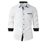 Chemise à manches longues pour homme - Coupe droite - Chemise d'automne - Infroissable - Pure combinaison - Chemise de bureau - Stretch - Pour mariage, voyage, fête de la bière, 03 blanc., XL