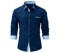 Chemise à manches longues pour homme - Coupe droite - Chemise d'automne - Infroissable - Pure combinaison - Chemise de bureau - Stretch - Pour mariage, voyage, fête de la bière, 03 Marine, XL