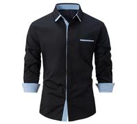 Chemise à manches longues pour homme - Coupe droite - Chemise d'automne - Infroissable - Pure combinaison - Chemise de bureau - Stretch - Pour mariage, voyage, fête de la bière, 03 noir., XL