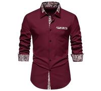 Chemise à manches longues pour homme - Coupe droite - Chemise d'automne - Infroissable - Pure combinaison - Chemise de bureau - Stretch - Pour mariage, voyage, fête de la bière, 02 bordeaux, XL