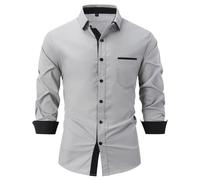 Chemise à manches longues pour homme - Coupe droite - Chemise d'automne - Infroissable - Pure combinaison - Chemise de bureau - Stretch - Pour mariage, voyage, fête de la bière, Gris (03), XL