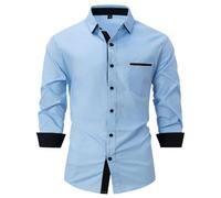 Chemise à manches longues pour homme - Coupe droite - Chemise d'automne - Infroissable - Pure combinaison - Chemise de bureau - Stretch - Pour mariage, voyage, fête de la bière, 03 bleu clair., XL