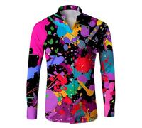 Chemise à manches longues pour homme - Décontractée - Rainbow Gradient - Chemise à manches longues boutonnée - Chemise de loisirs - Chemise hippie colorée - Chemise disco amusante - Chemise hawaïenne