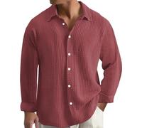 Chemise à manches longues pour homme - Grandes tailles - En mousseline - Boutonnée - Légère - Décontractée - Décontractée - Décontractée - Confortable - Respirante - Pour la plage - Vacances, Bordeaux