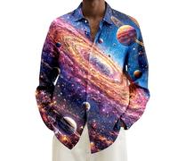 Chemise à manches longues pour homme - Motif galaxie - Univers - Ciel étoilé - Chemise de loisirs - Chemise à manches longues - Tenue disco - Chemise d'affaires - Chemise de plage - Disco Clubwear -