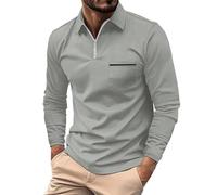 Chemise à manches longues pour homme - Noir - Polo en coton - Manches longues - Revers - T-shirt de golf - Chemise pour homme - Infroissable - Séchage rapide - Respirant - Chemise de fête décontractée