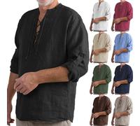 Chemise à manches longues pour homme respirante en coton à lacets classique vintage chemises médiévales écossaises hauts de pirate de la Renaissance hauts de capitaine de style rétro Viking à manches