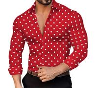 Chemise à manches longues pour homme - Style décontracté à pois - Coupe droite - Pour le travail et le travail, Chemises rouges à manches longues pour homme, 3XL