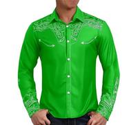 Chemise à manches longues pour homme - Style rétro occidental - Décontractée - Confortable - Tendance - Commerce extérieur, vert, L