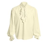 Chemise à manches longues pour homme, style steampunk, victorien, jabot, médiévale, chemise occidentale, chemise décontractée, costume de cosplay, beige, XXL