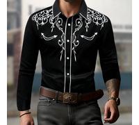 Chemise à manches longues pour hommes avec imprimé graphique amusant, col, pour le bal de promo, papa et moi, papa, chemises de cow-boy pour hommes, chemise de cow-boy noire, chemises western pour hom