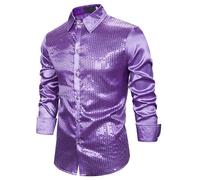 Chemise à Manches Longues pour Hommes - Chemise à Paillettes Slim Hauts Classique EléGant Bouton Chemises PersonnaliséEs Hauts Chemise Grandes Chemises pour Hommes Chemise Classique Christmas/Regular