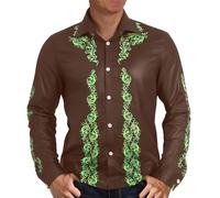 Chemise à manches longues rétro western cowboy denim motif imprimé revers simple boutonnage décontracté ample confortable chemisier d'affaires pour homme, 03#_marron, S