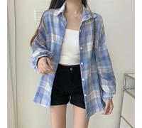 Chemise à manches longues Savvy pour femme essentielle de garde-robe tendance à carreaux qui sert également de cardigan (L bleu)
