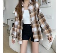 Chemise à manches longues Savvy pour femme essentielle de garde-robe tendance à carreaux qui sert également de cardigan (L café)