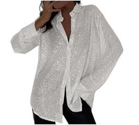 Chemise à Paillettes Femme Chemisier à Sequins Brillant Vintage pour Soirée Disco Clubwear Tops Streetwear Femme Haut à Brillante Mode Femmes Blouse avec Boutons Chic et Elegant Lâche Respirant