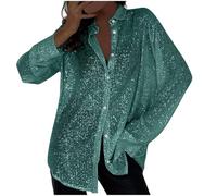 Chemise à Paillettes Femme Chemisier à Sequins Brillant Vintage pour Soirée Disco Clubwear Tops Streetwear Femme Haut à Brillante Mode Femmes Blouse avec Boutons Chic et Elegant Lâche Respirant
