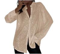 Chemise à Paillettes Femme Chemisier à Sequins Brillant Vintage pour Soirée Disco Clubwear Tops Streetwear Femme Haut à Brillante Mode Femmes Blouse avec Boutons Chic et Elegant Lâche Respirant