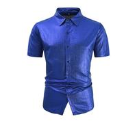 Chemise à Paillettes Homme Disco,Chemise Manche Courtes Homme Deguisement Disco Homme Vetement Annee 70 Homme Chemise Homme Lumineuse T Shirt Disco Homme Chemise Bleu Lin Homme Chemise Homme et Or