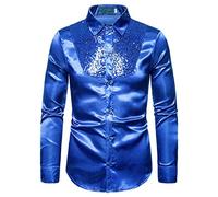 Chemise à Paillettes Homme - Manches Courtes - Costume de Fête Disco - Col Kent - Années 70 et 80 - Chemisier Brillant - Tenue Hippy