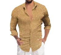 Chemise à paillettes pour homme, brillant, chemise en paillettes dorées, manches longues, style années 80, col revers, satin, coupe ajustée, chemise à boutons pour club, rock, hip-hop, disco, fête