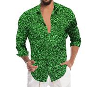 Chemise à paillettes pour homme Dico Shirts Carnaval Must Chemise brillante pour homme avec col à revers imprimé, boutonnière, chemise de fête, tenue des années 80, discothèque, festival de musique