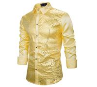 Chemise à Paillettes pour Homme en Satin de Soie Brillante Disco Party Chemise Veste Tops 2025 Nouvelles Chemises Chemise à Paillettes Slim Hauts Classique Chemise Chemise Brillante Manches Longues