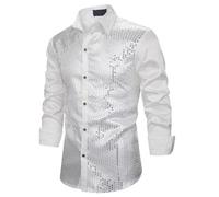 Chemise à Paillettes pour Homme en Satin de Soie Brillante Disco Party Chemise Veste Tops 2025 Nouvelles Chemises Chemise à Paillettes Slim Hauts Classique Chemise Chemise Brillante Manches Longues