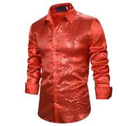 Chemise à Paillettes pour Homme en Satin de Soie Brillante Disco Party Chemise Veste Tops 2025 Nouvelles Chemises Chemise à Paillettes Slim Hauts Classique Chemise Chemise Brillante Manches Longues