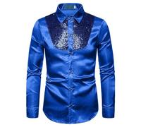Chemise à Paillettes pour Homme en Satin de Soie Brillante Disco Party Chemise Veste Tops 2025 Nouvelles Chemises Chemise à Paillettes Slim Hauts Classique Chemise Chemise Brillante Manches Longues