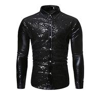 Chemise à Paillettes pour Homme en Satin de Soie Brillante Disco Party Chemise Veste Tops 2025 Nouvelles Chemises Chemise à Paillettes Slim Hauts Classique Chemise Chemise Brillante Manches Longues