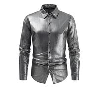 Chemise à Paillettes pour Homme en Satin de Soie Brillante Disco Party Chemise Veste Tops 2025 Nouvelles Chemises Chemise à Paillettes Slim Hauts Classique Chemise Chemise Brillante Manches Longues