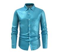 Chemise à Paillettes pour Homme en Satin de Soie Brillante Disco Party Chemise Veste Tops 2025 Nouvelles Chemises Chemise à Paillettes Slim Hauts Classique Chemise Chemise Brillante Manches Longues