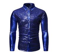 Chemise à Paillettes pour Homme en Satin de Soie Brillante Disco Party Chemise Veste Tops 2025 Nouvelles Chemises Chemise à Paillettes Slim Hauts Classique Chemise Chemise Brillante Manches Longues