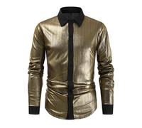 Chemise à Paillettes pour Homme, Mode Hommes Manches Longues Chemises Bling Brillant Slim Button Fit Costume Parfait pour Party Disco Discothèque Danse Carnaval Cosplay Chemise Disco Des Années 70