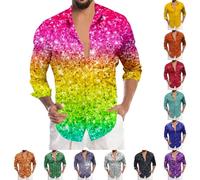 Chemise à paillettes pour homme - Style disco des années 70 - Coupe festive - Nouvel An - Infroissable - Style vintage - Couleur unie - Rave - Fête festive - Vêtement élégant, G Hot Rose, M