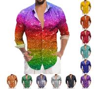 Chemise à paillettes pour homme - Style disco des années 70 - Coupe festive - Nouvel An - Infroissable - Style vintage - Couleur unie - Rave - Fête festive - Vêtement élégant, A-orange., XXL