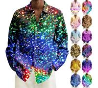 Chemise à paillettes pour hommes : dégradé de couleurs vives chemise à paillettes à manches longues - tenue disco rétro années 70 80 Carnaval Nouvel An Fête Rave Costume festif Drôle Chemisier avec