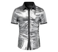 Chemise à Paillettes Style Disco Homme Manches Courtes,Polo Shirts Homme Revers Brillant Paillettes des Années 70,Tee Shirt Homme Costume Hippy Fête Brillante Clubwear pour Carnaval