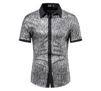 Chemise à Paillettes Style Disco Homme Manches Courtes,Polo Shirts Homme Revers Brillant Paillettes des Années 70,Tee Shirt Homme Costume Hippy Fête Brillante Clubwear pour Carnaval