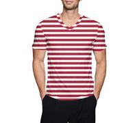 Chemise à rayures à manches courtes et col en V pour homme T-shirts classiques basiques mode été chemise bloc de couleurs 2025 hauts élégants, Z02-rouge, XXL