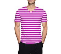 Chemise à rayures à manches courtes et col en V pour homme T-shirts classiques basiques mode été chemise bloc de couleurs 2025 hauts élégants, Z01-Rose vif, S