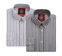 Chemise à rayures Oxford pour homme,Col boutonné,Bureau de travail ou chemises décontractées,La chemise rayée Elizabeth Par Janeo British Apparel. (City Grey, Pack of 2 Shirts, L)