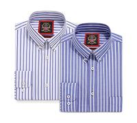 Chemise à rayures Oxford pour homme,Col boutonné,Bureau de travail ou chemises décontractées,La chemise rayée Elizabeth Par Janeo British Apparel. (Denim Blue, Pack of 2 Shirts, L)