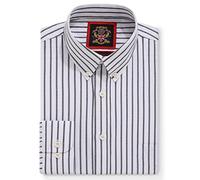 Chemise à rayures Oxford pour homme,Col boutonné,Bureau de travail ou chemises décontractées,La chemise rayée Elizabeth Par Janeo British Apparel. (City Grey, White Stripe, L)