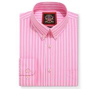 Chemise à rayures Oxford pour homme,Col boutonné,Bureau de travail ou chemises décontractées,La chemise rayée Elizabeth Par Janeo British Apparel. (Vintage Pink, Bold Stripe, L)